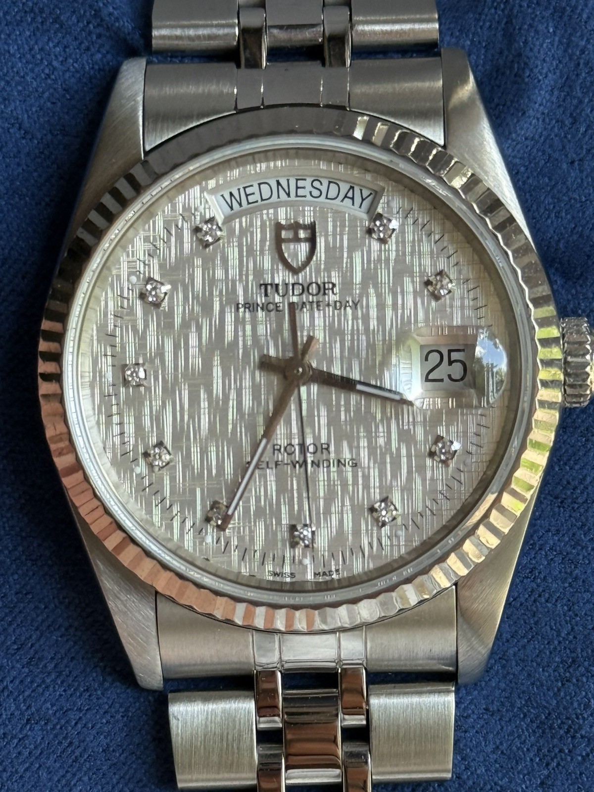 TUDOR Prince Date + Day 36mm #76214 18k White Gold Bezel – Diamond Linen Dial