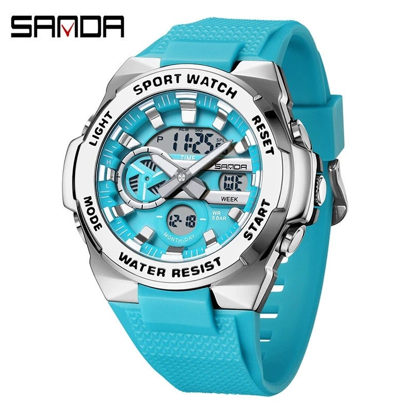 Dual display dial multifunctional sports style luminous quartz waterproof watch