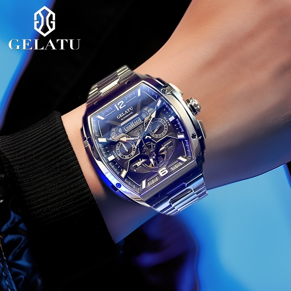 GELATU Men’s Full Automatic Mechanical Watch, Sapphire Mirror, Complete Calendar