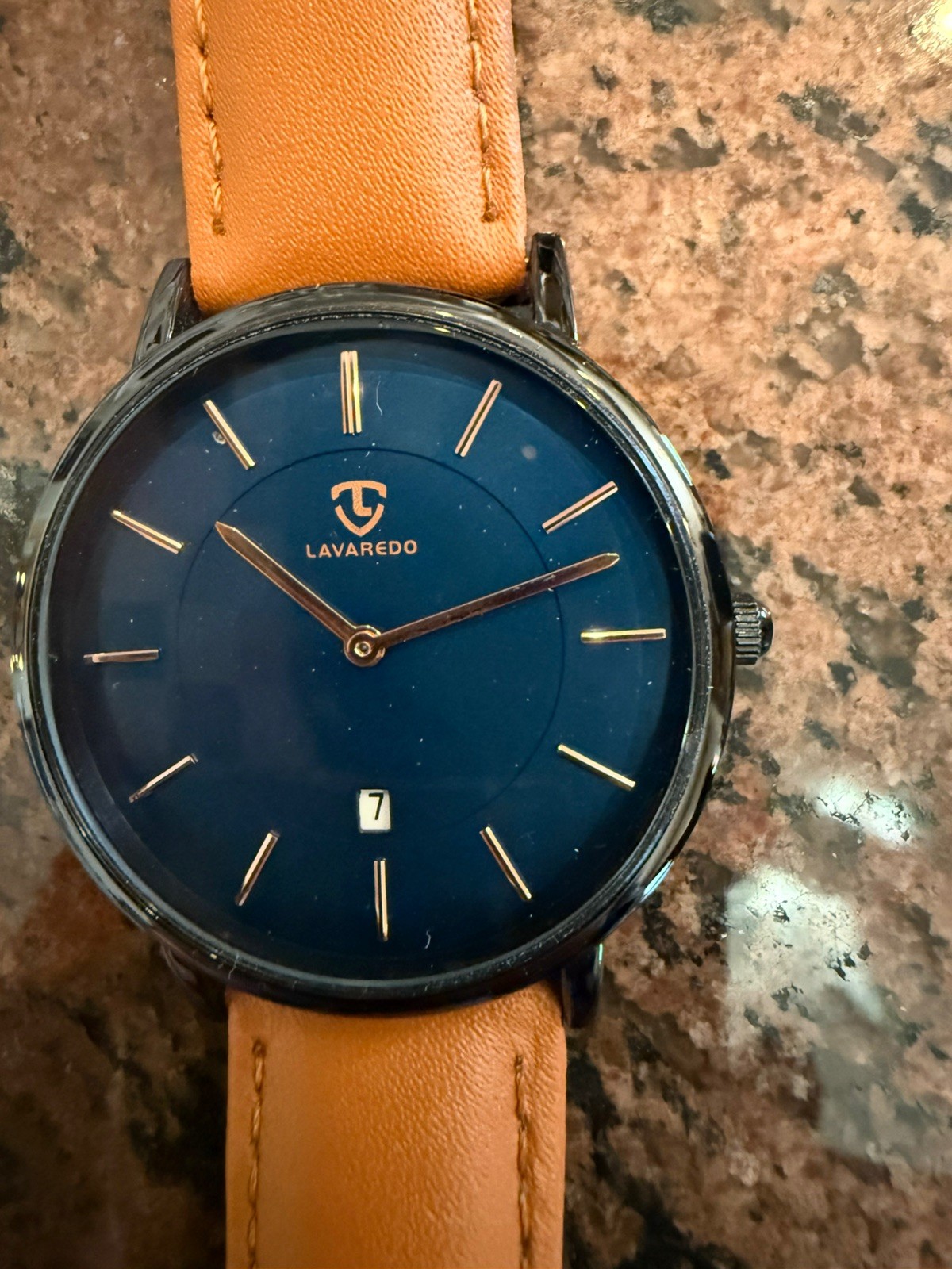 Lavaredo Ultra Thin Brown Leather Band/Blue Face Mens Quartz Wristwatch