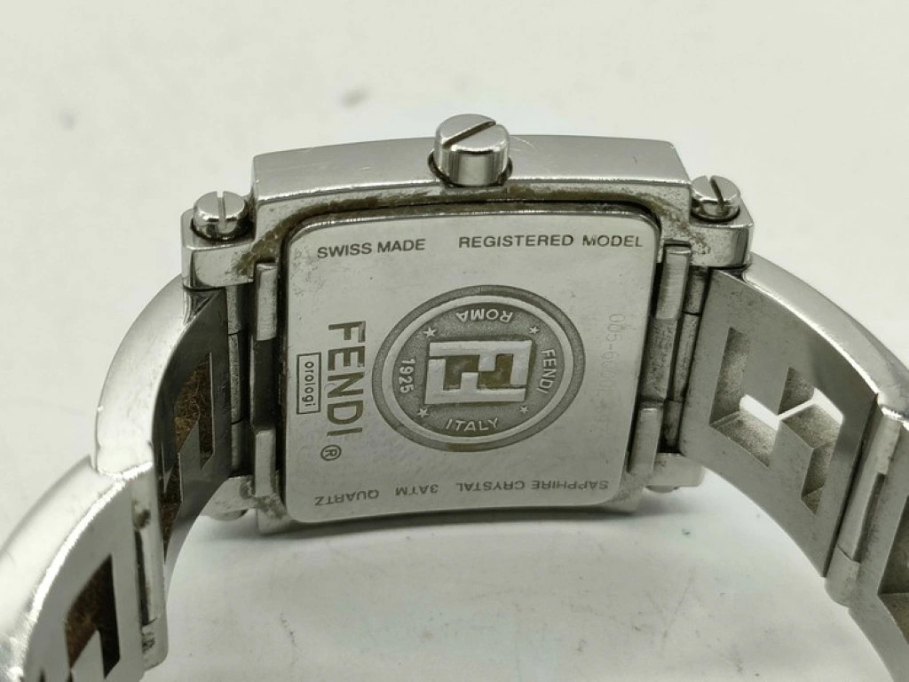 FENDI Watch Quadro 6000L Black Silver Stainless Ladies Analog Square Authenticit