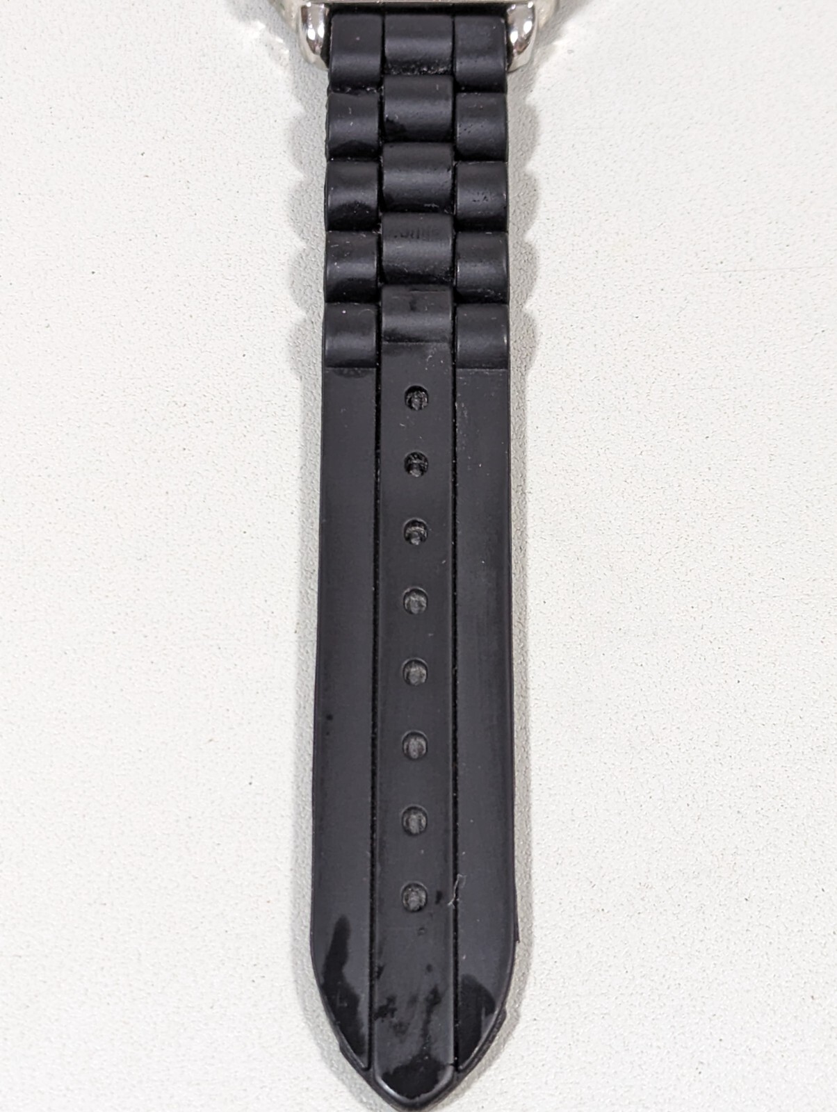 Vivani Pearlized Dial Silver Tone Crystal Accent Rectangle Case Black Band Watch