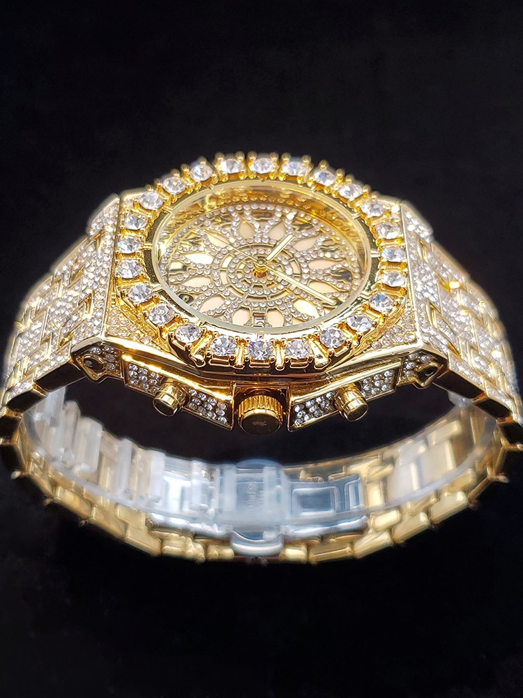 Arabic Luxury Hip Hop Custom Bling Ice out Men Watch Gold Iced Simulated Diamond