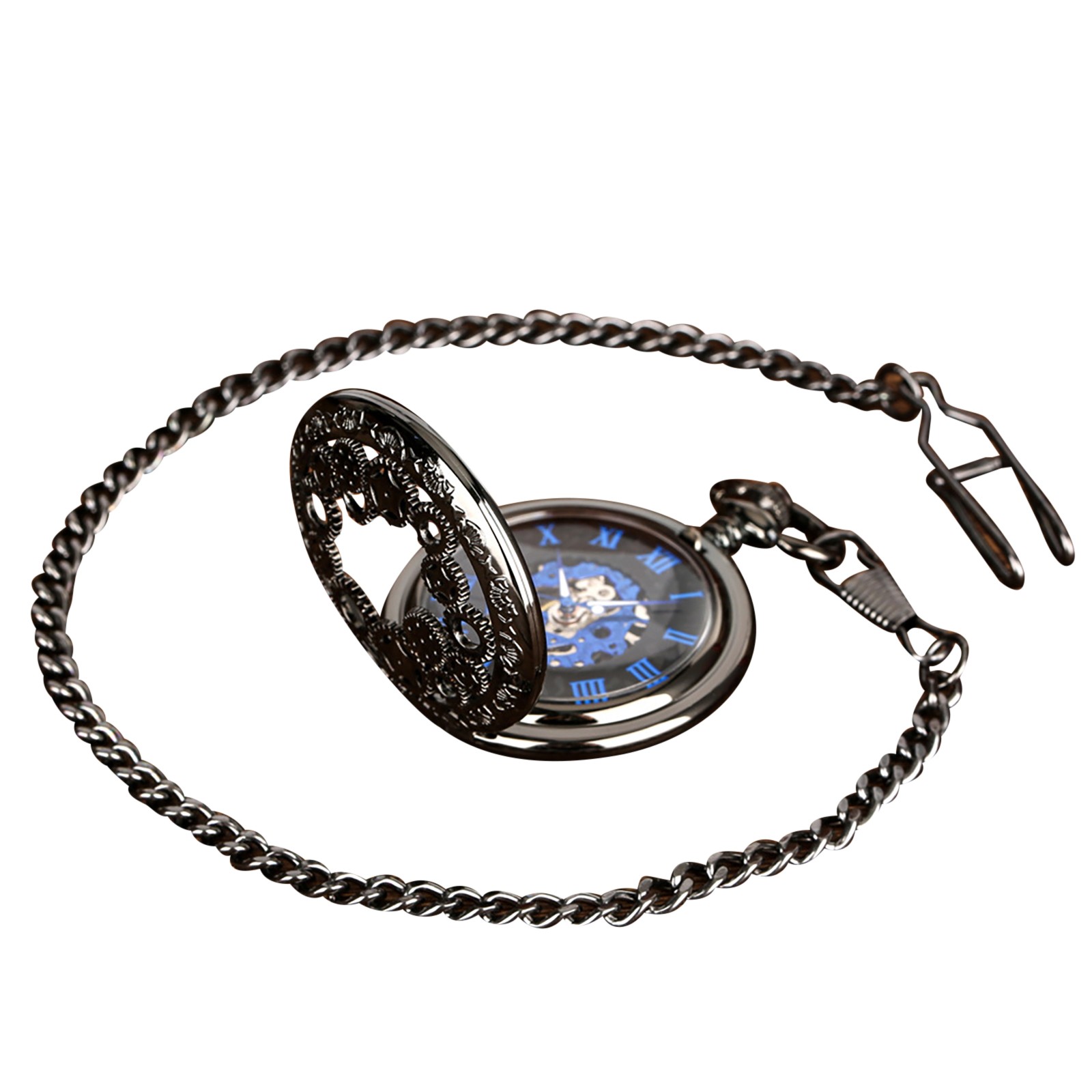 Vintage Steampunk Mens Pocket Watch Skeleton Luxury Pocket Watch with Chain
