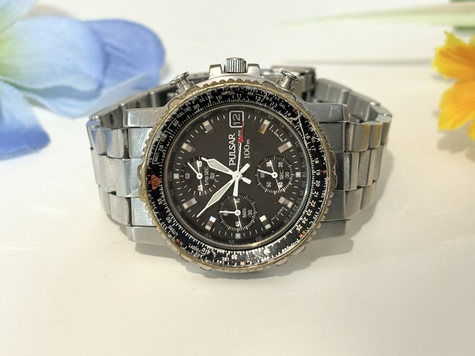 Rare Vintage PULSAR Chronograph 1980’s 100M Men’s Day/Date Multifunction Watch