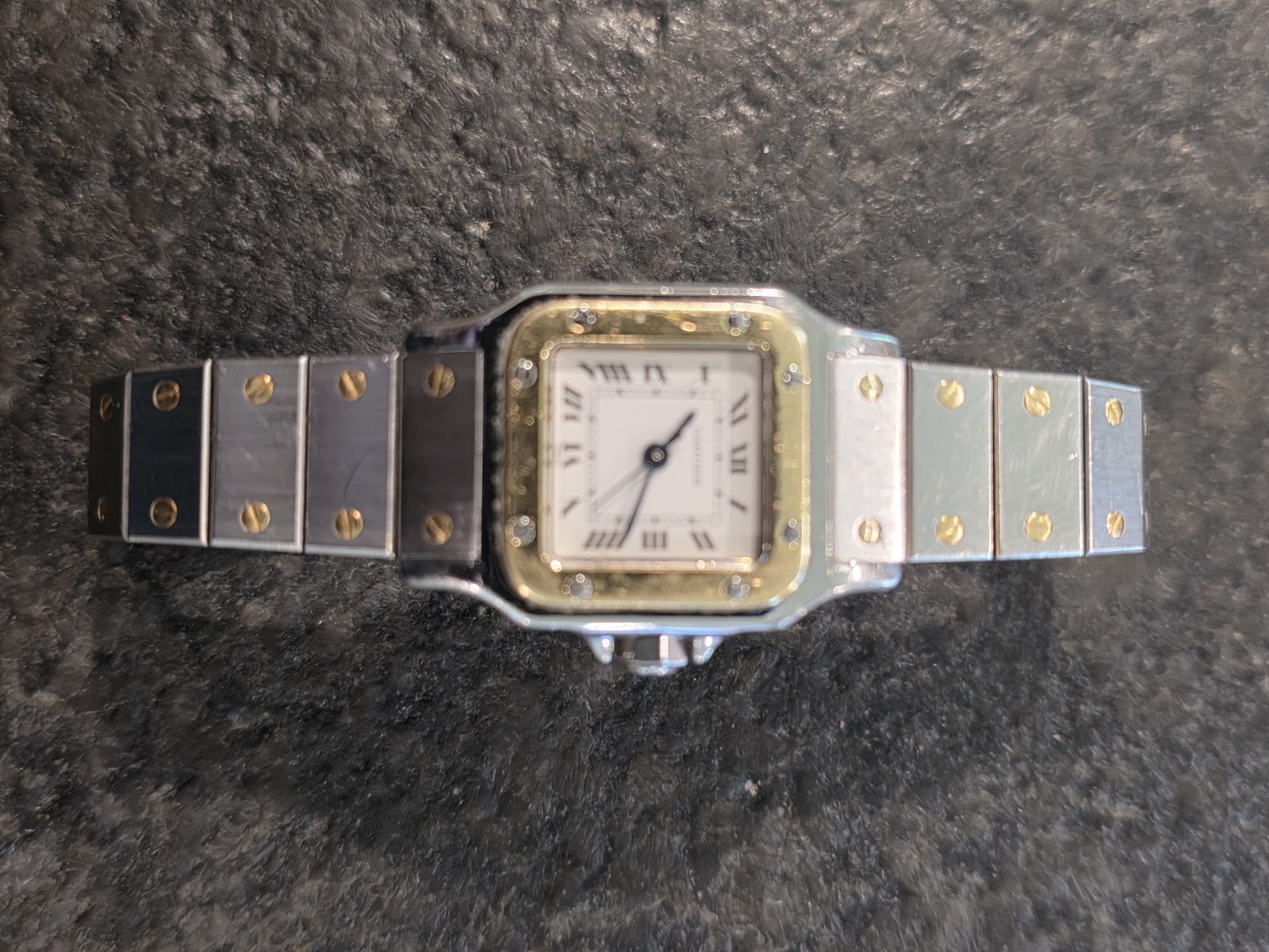 Ladies Cartier Santos Two-Tone Square Quartz Date Watch w/ Box & Booklets