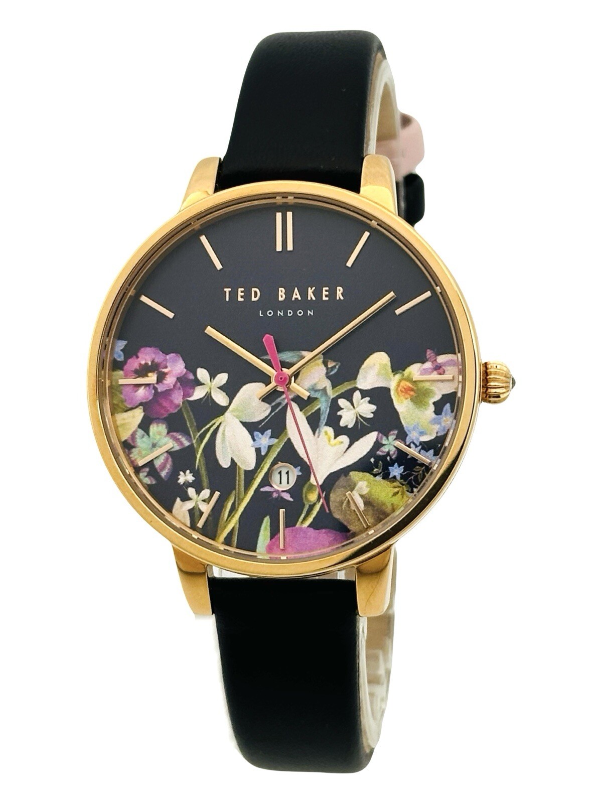 Ted Baker TE10031552 Ladies Floral Multicolour DialBlack Leather Strap RGP Watch