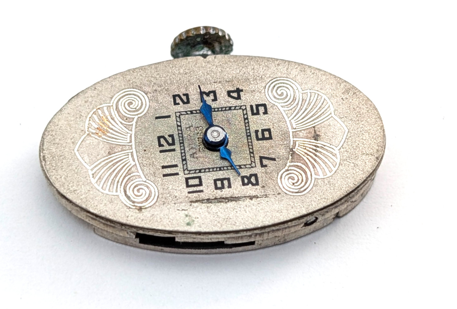 Antique ABRA 15j Art Deco Textured Dial Swiss Watch Movement 15mm PARTS REPAIR