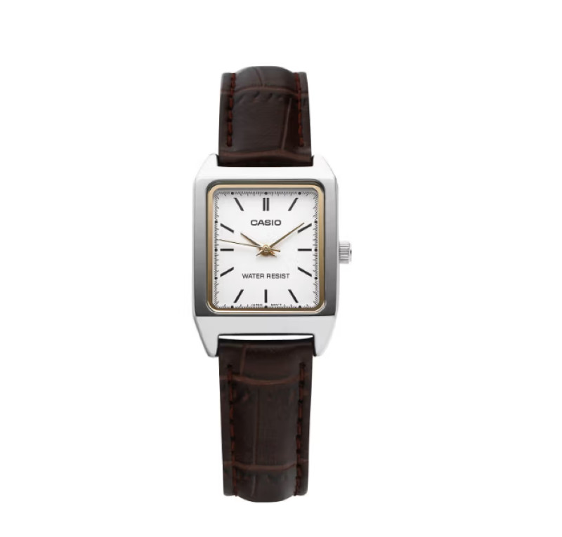 Casio LTP-V007L-7E2 Women Quartz Square Watch Genuine Leather Brown Strap