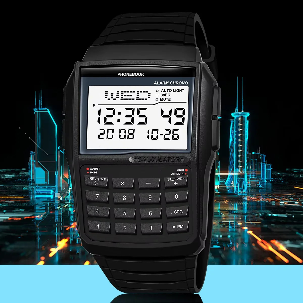 Men’s Digital Calculator Watch LED Multifunction Sports Wristwatch