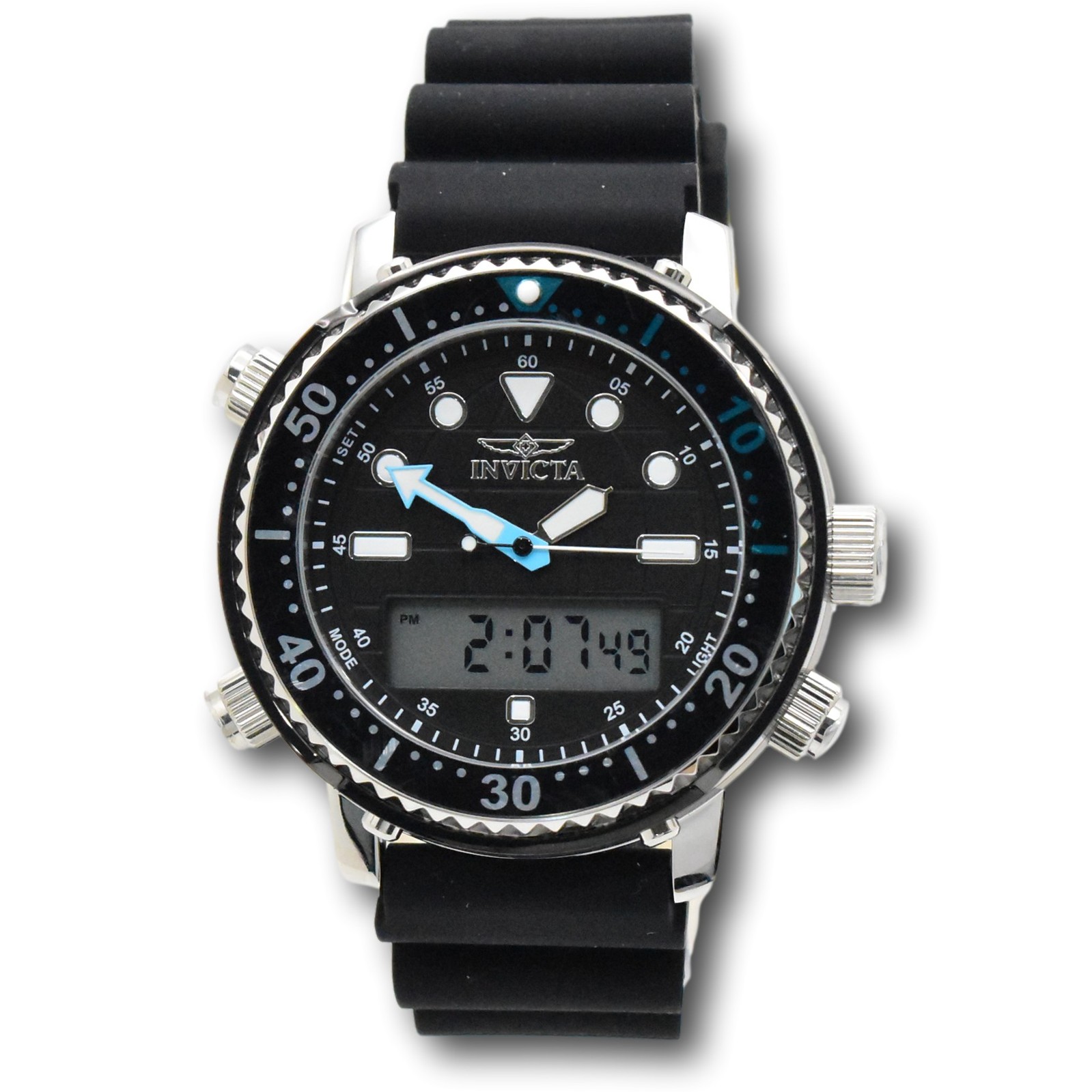 Invicta Pro Diver Men’s 46.5mm Black Dual Time Digital Ana-Digi Watch 48367