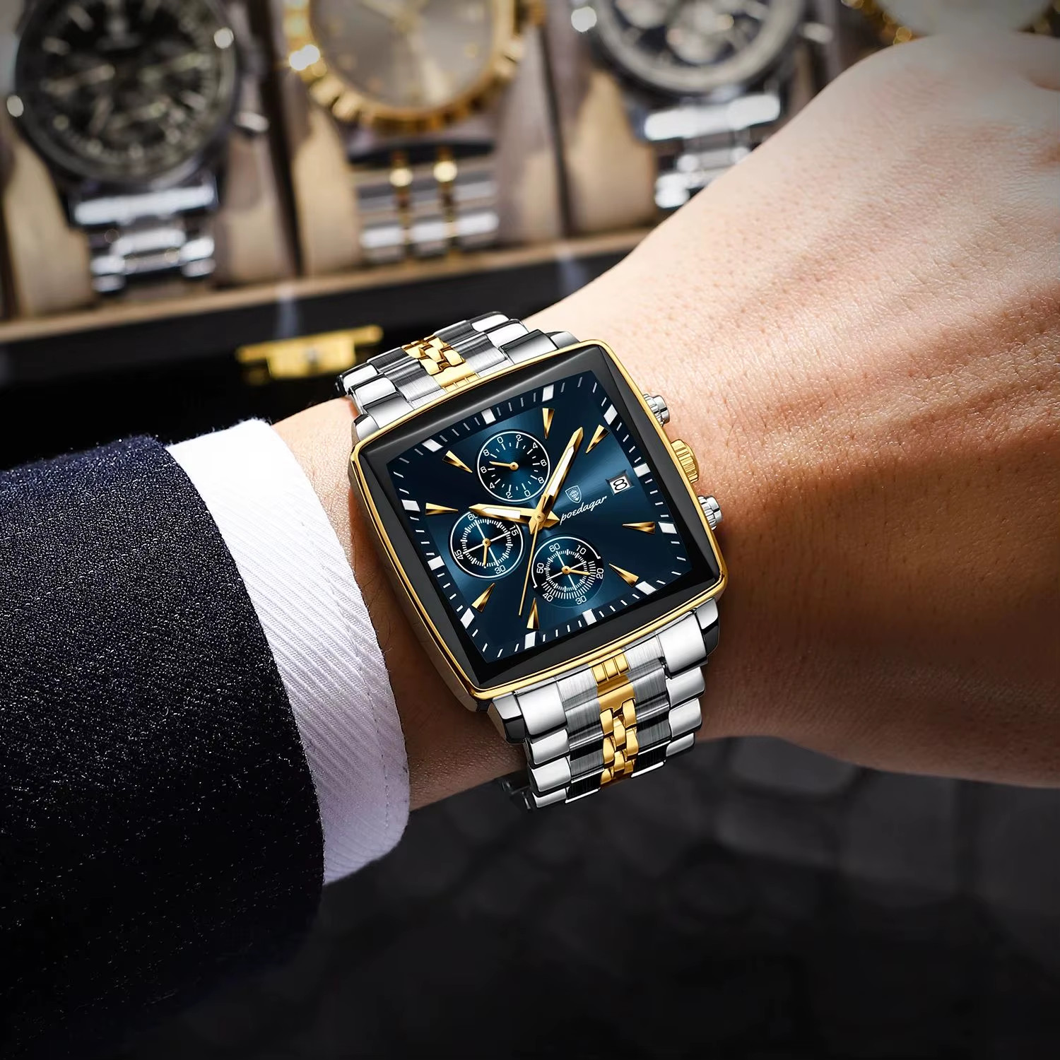 Men Luminous Quartz Watch Waterproof Chronograph Stainless Steel Wristwatch