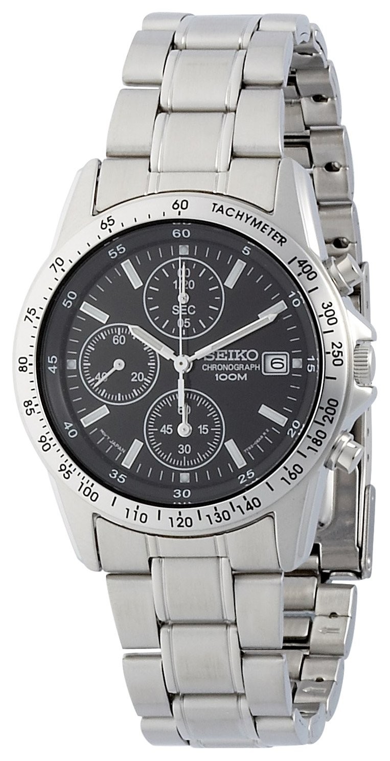 SEIKO Chronograph SND367PC Black Silver Men’s Watch With / Box New