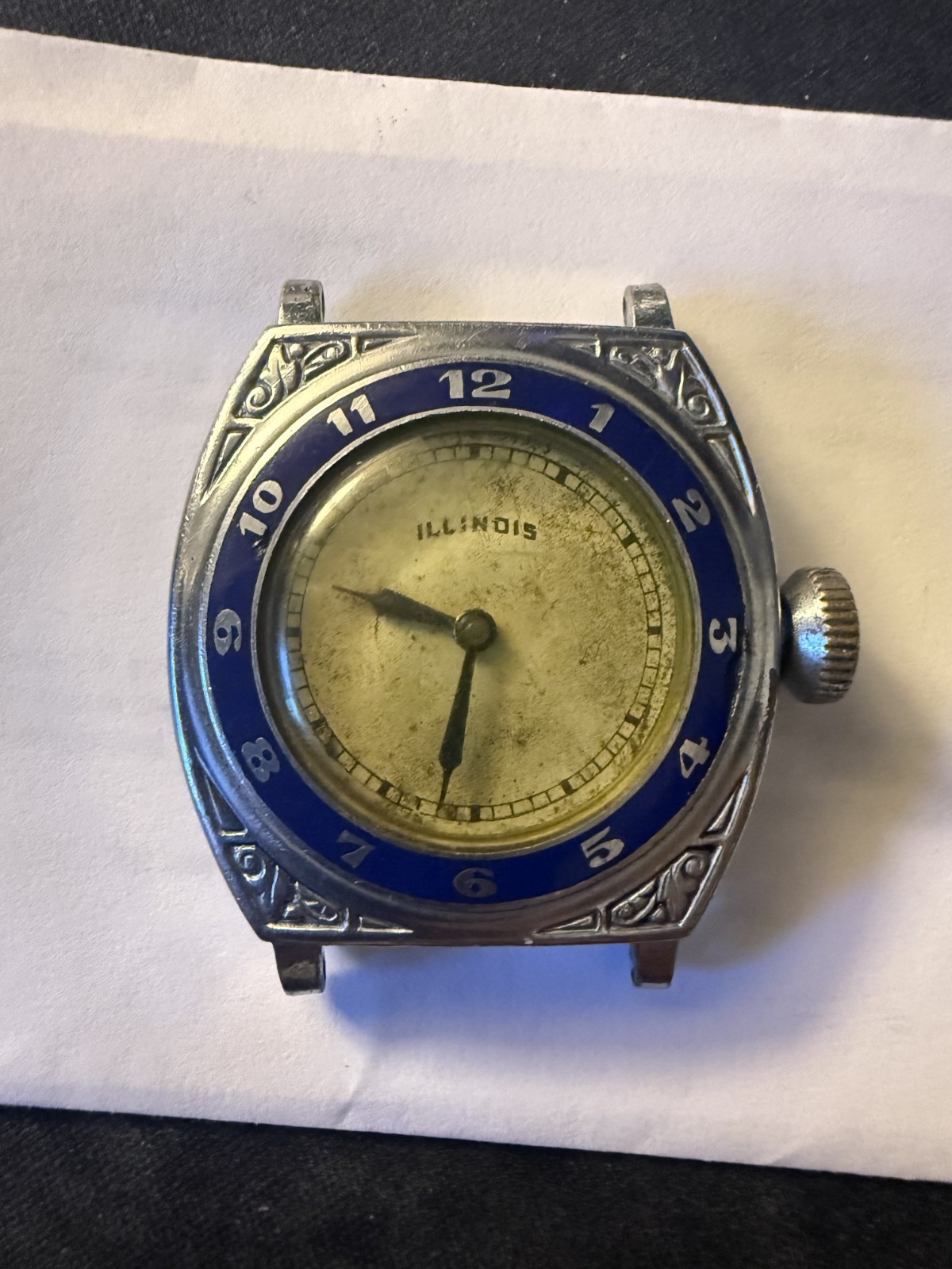 RARE Illinois Osgood Blue Enamel Art Deco Wristwatch Running Antique Watch