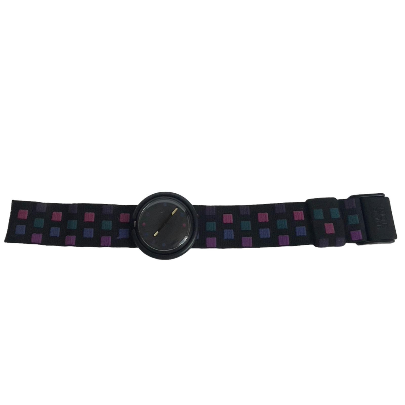 Vintage Swatch Pop Checks Watch Black Blue Purple Round 47mm 1991 New Battery