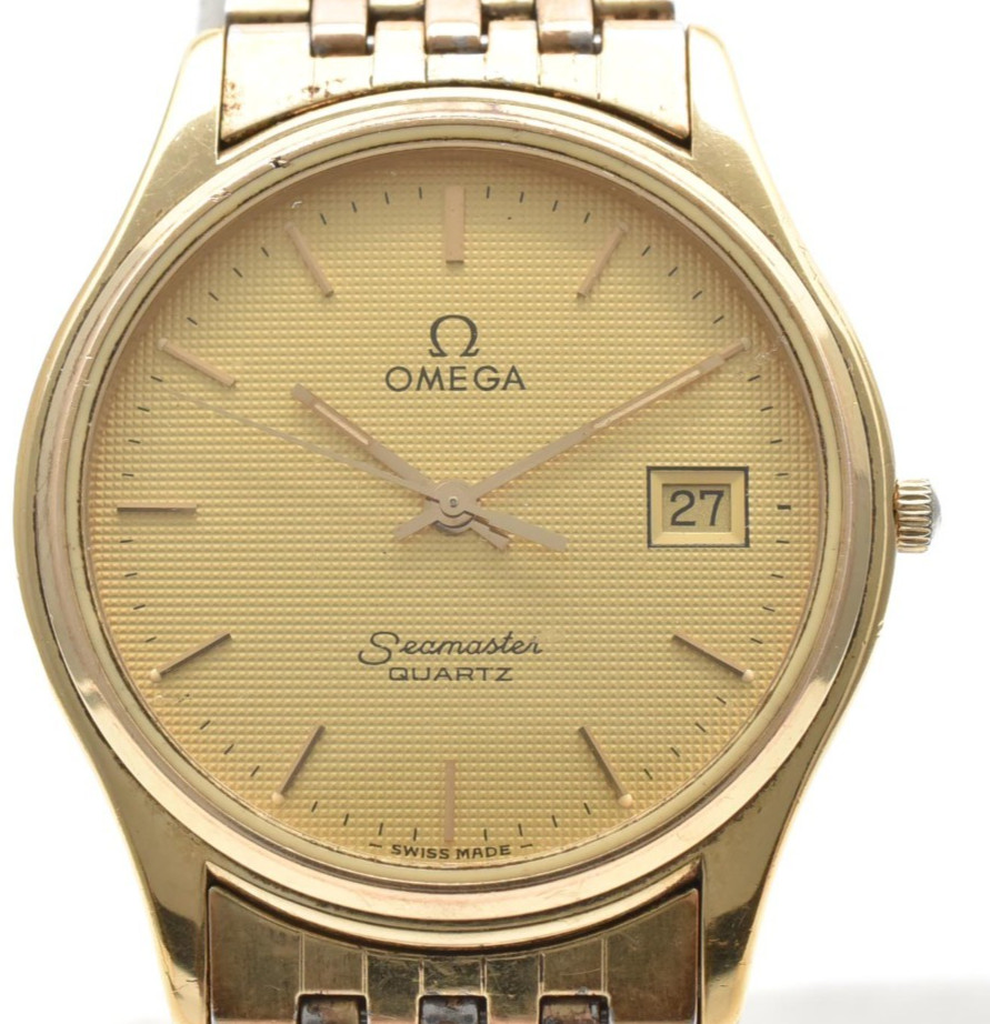 Paper!!Vintage!!【EXC+5】OMEGA Seamaster Cal.1430 Quartz Gold Dial Date 33mm Men