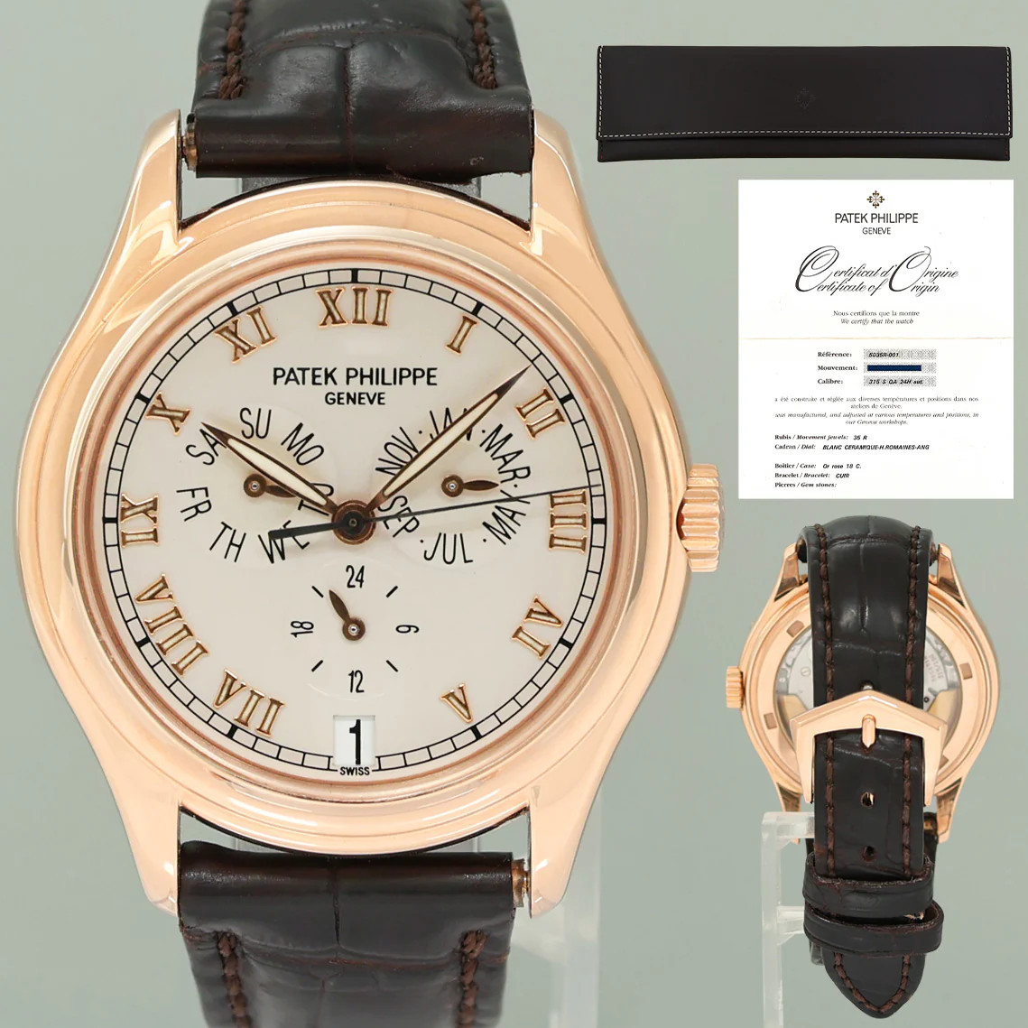 PAPER MINT Patek Philippe Rose Gold Annual Calendar 5035R White Roman 37mm Watch