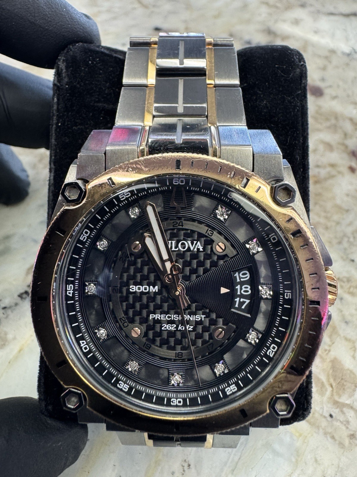Bulova Men’s Watch Precisionist 98D149 Quartz Diamond Dial Rose Gold Gunmetal