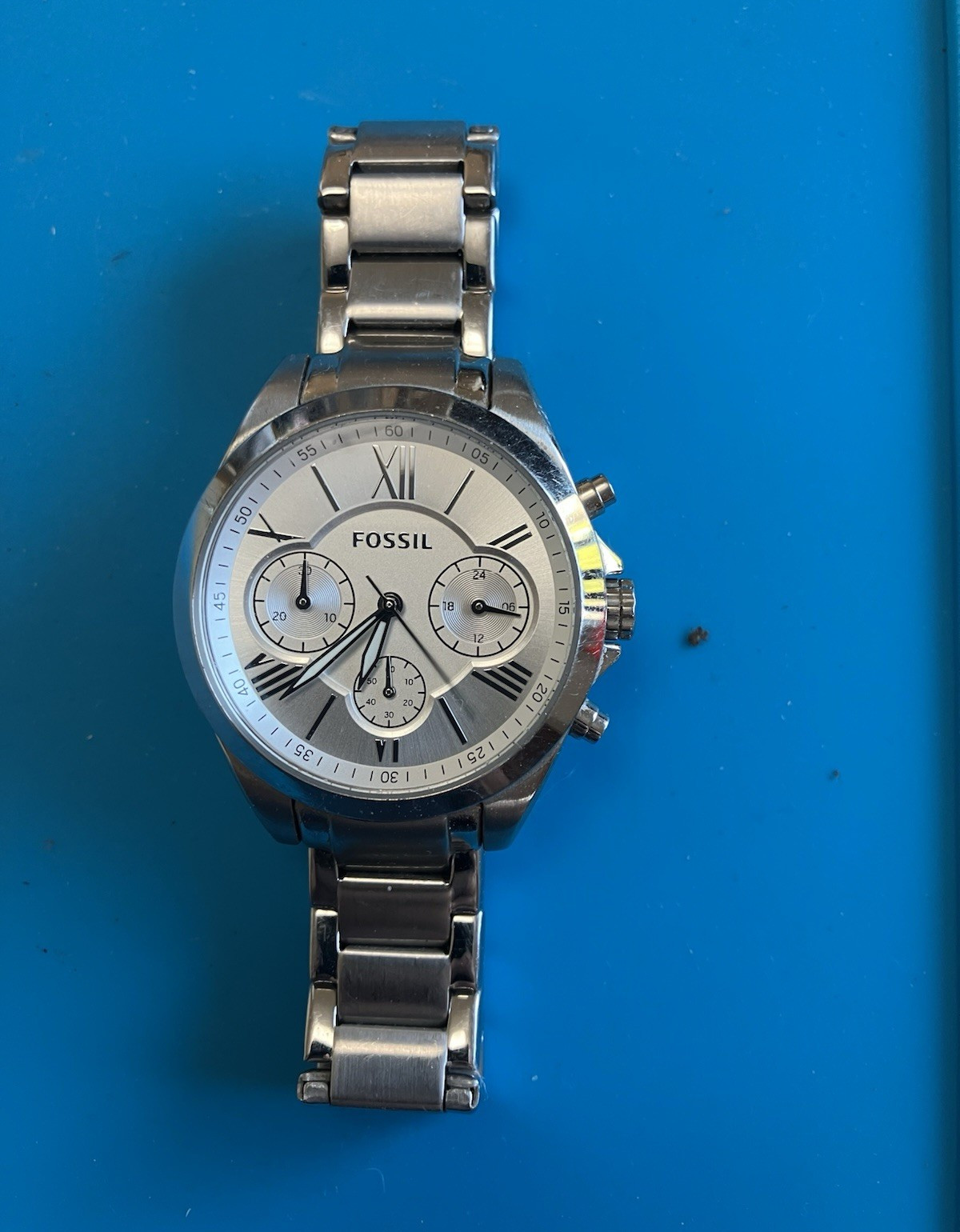 Fossil ES3055 Women’s Quartz Chronograph Silver Dial 36mm SS Bracelet 50m