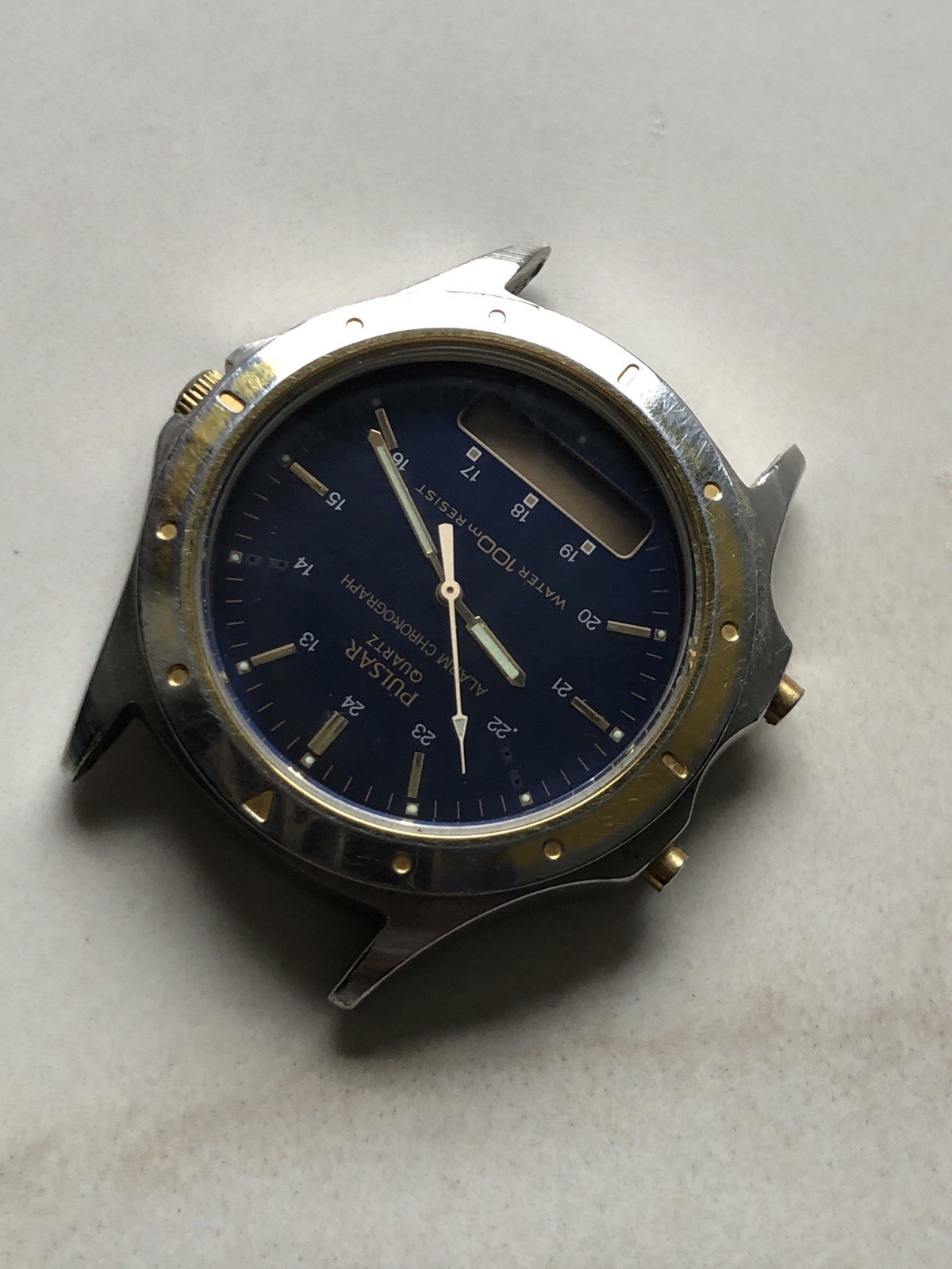 Vintage Pulsar Quartz Alarm Chronograph V041-9100 Wristwatch for Parts Or Repair