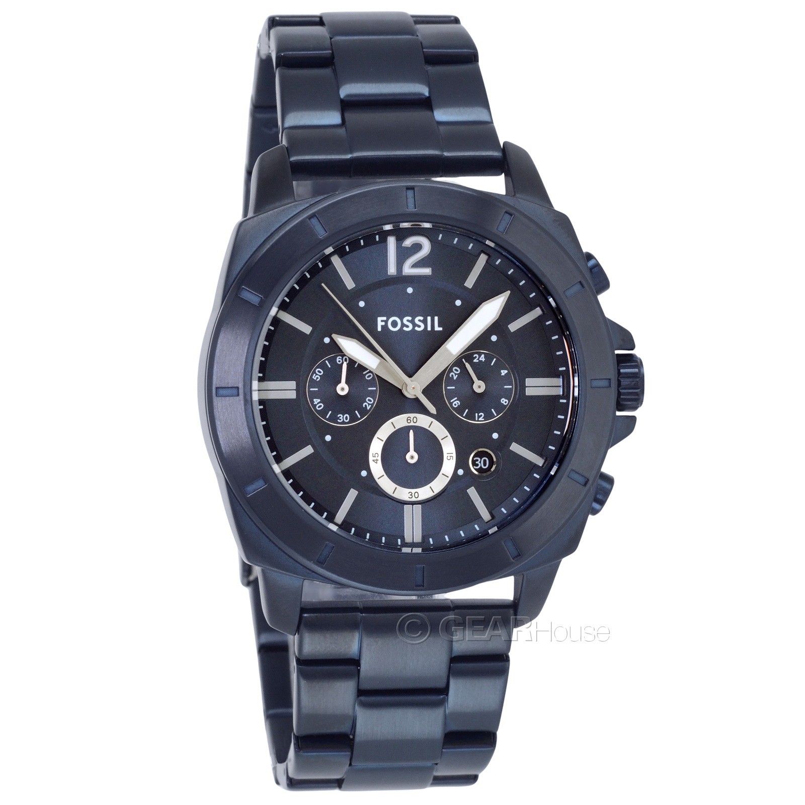 FOSSIL Privateer Mens Chronograph Watch, Dark Blue Dial, Stainless Steel Band