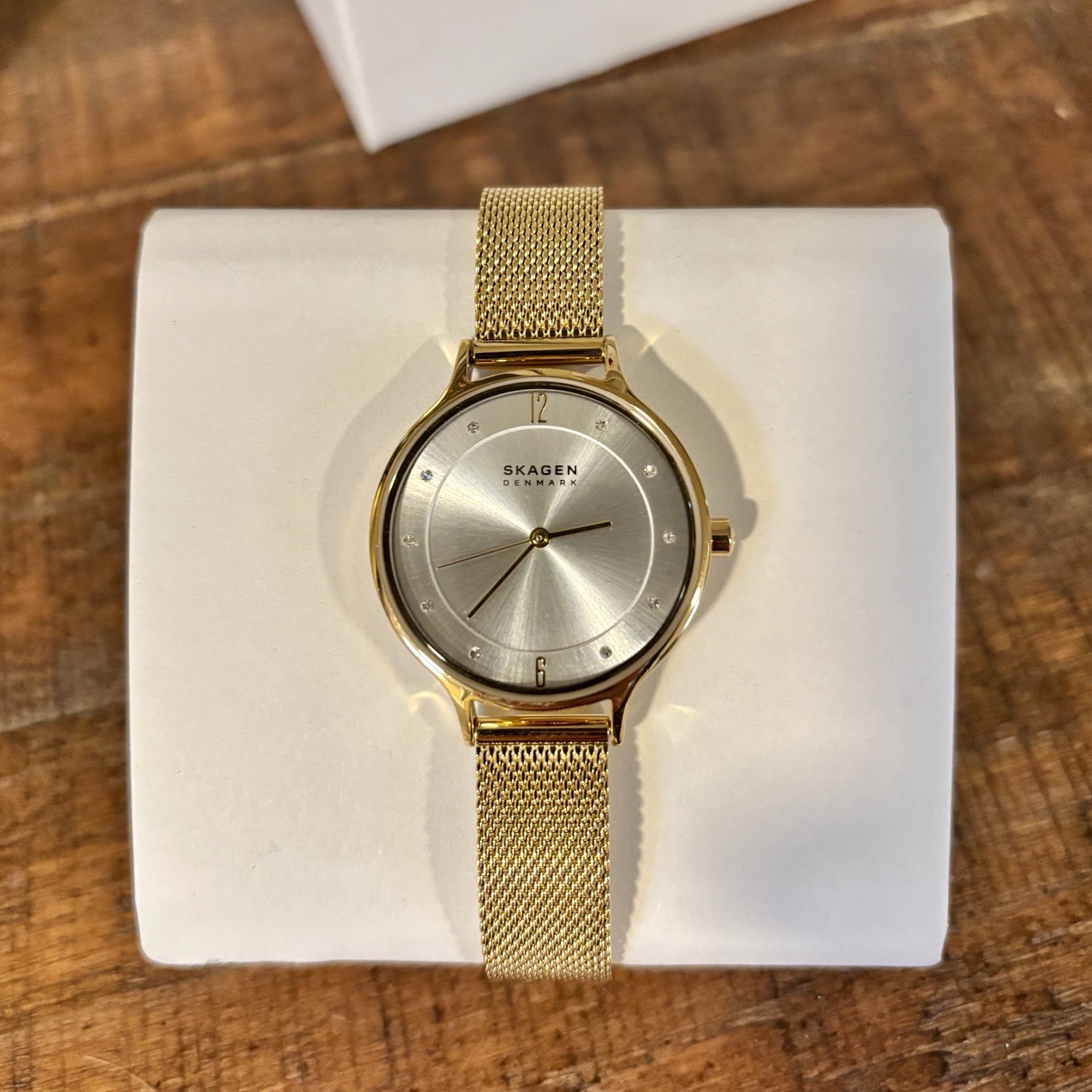 Skagen Anita Lille Women’s Steel Mesh Watch Gold Band Pearl Face SKW2150 NWT