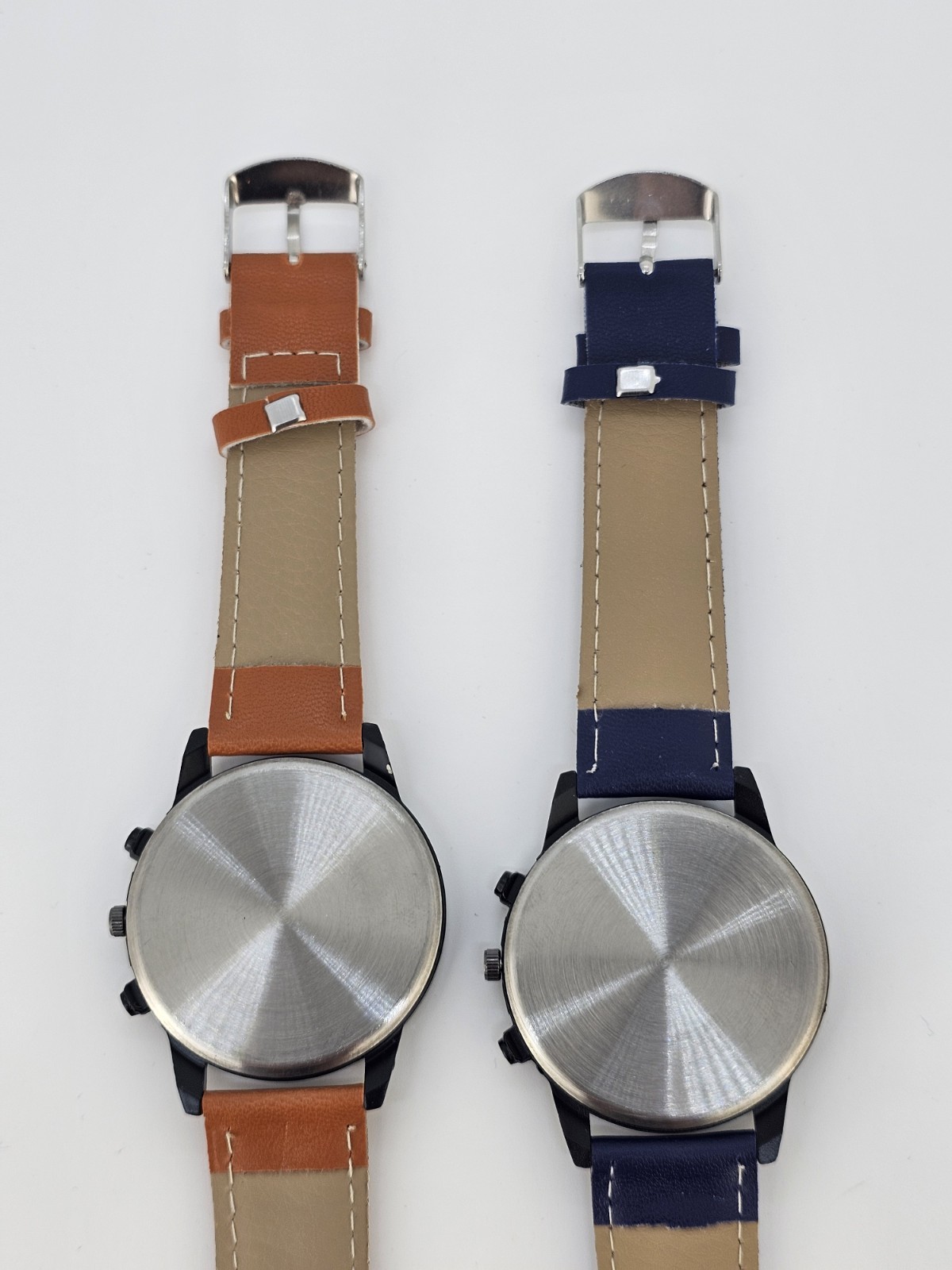 2X Men’s Analog Watches 40MM Black Dial Brown Blue Faux Leather Band New Battery