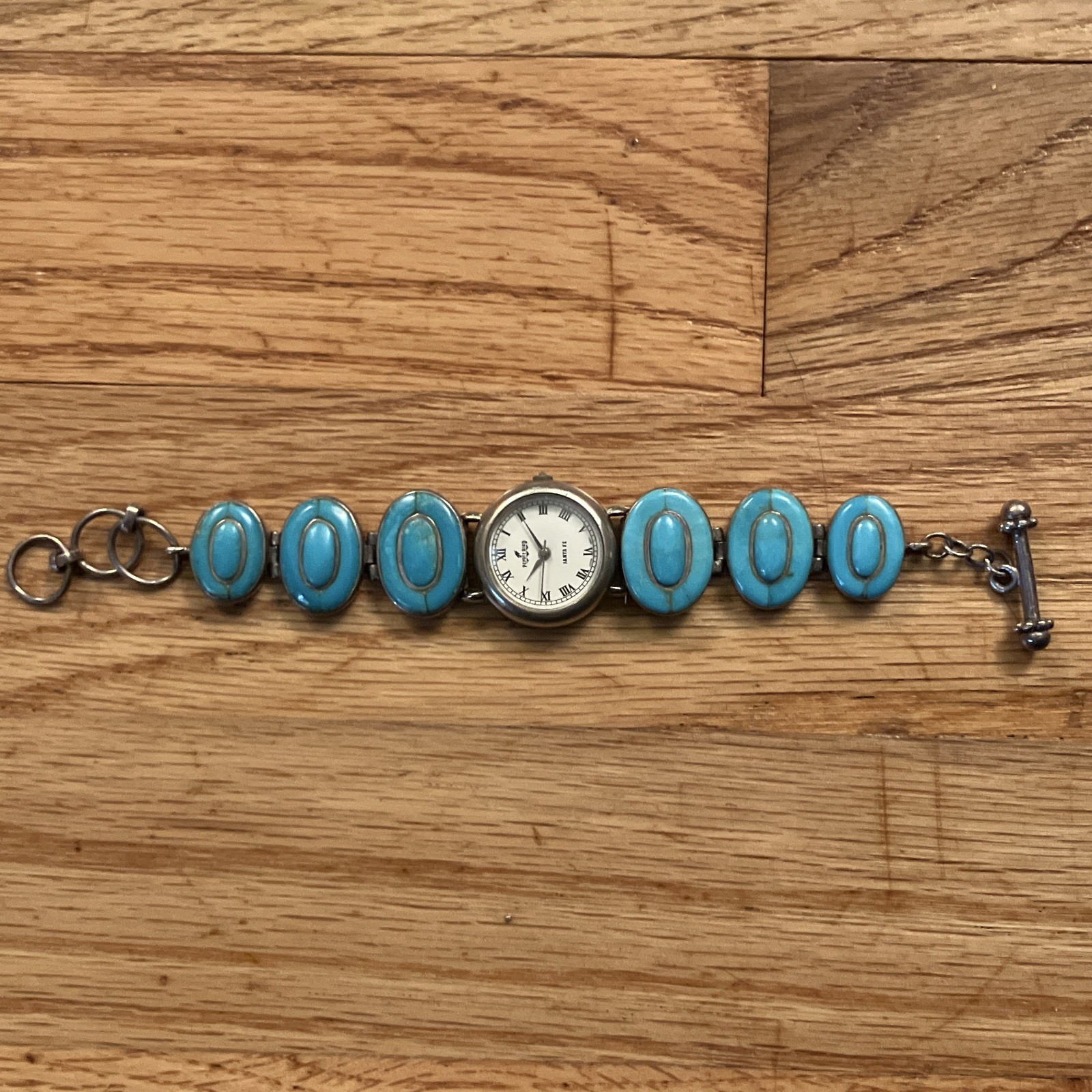 PeyoteBird Santa Fe Women’s Roman Numerals Turquoise Link Bracelet Watch