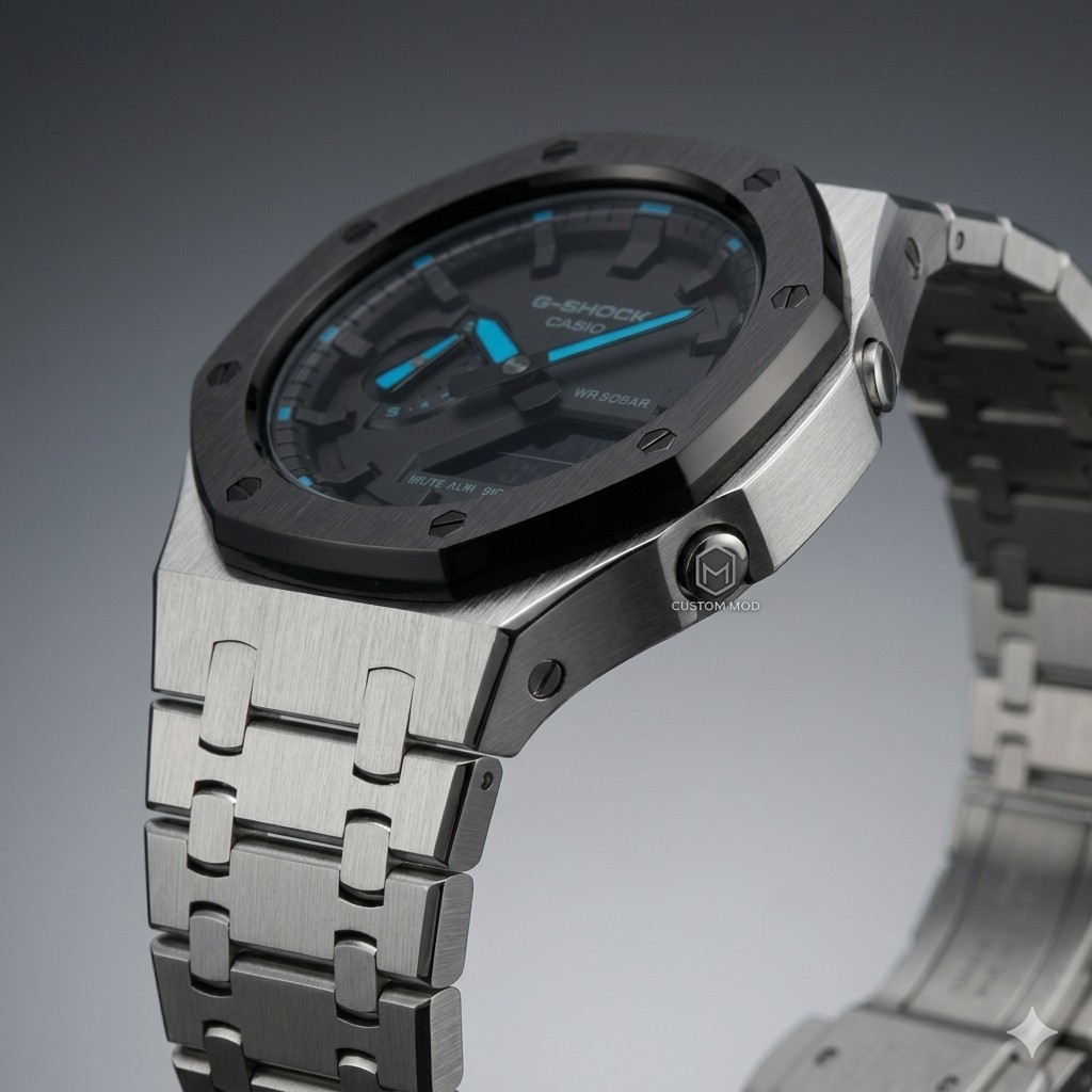 New Custom GShock GA2100 Casioak Stainless Steel Bracelet Gift – Silver mod