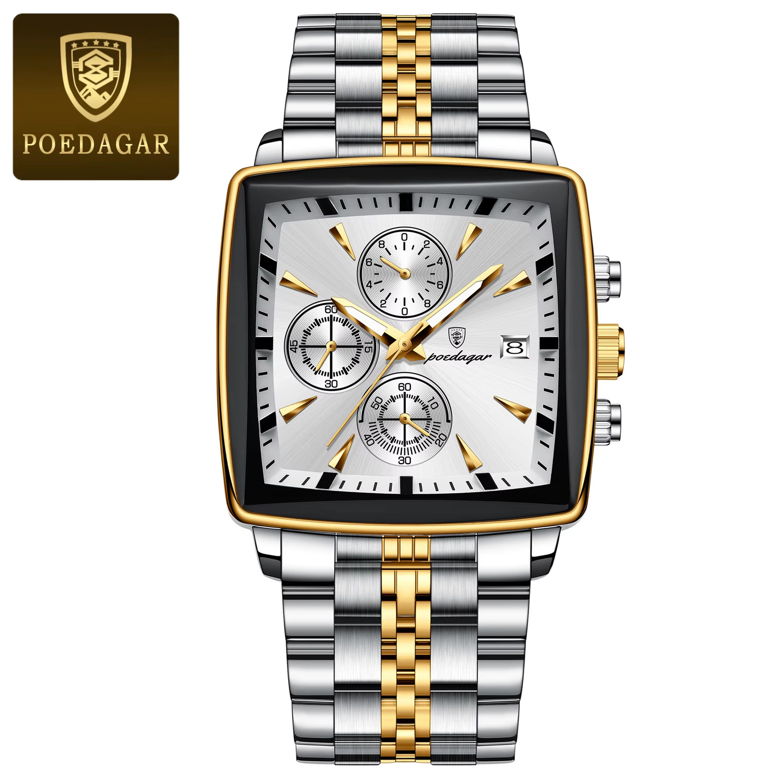 Men Luminous Quartz Watch Waterproof Chronograph Stainless Steel Wristwatch