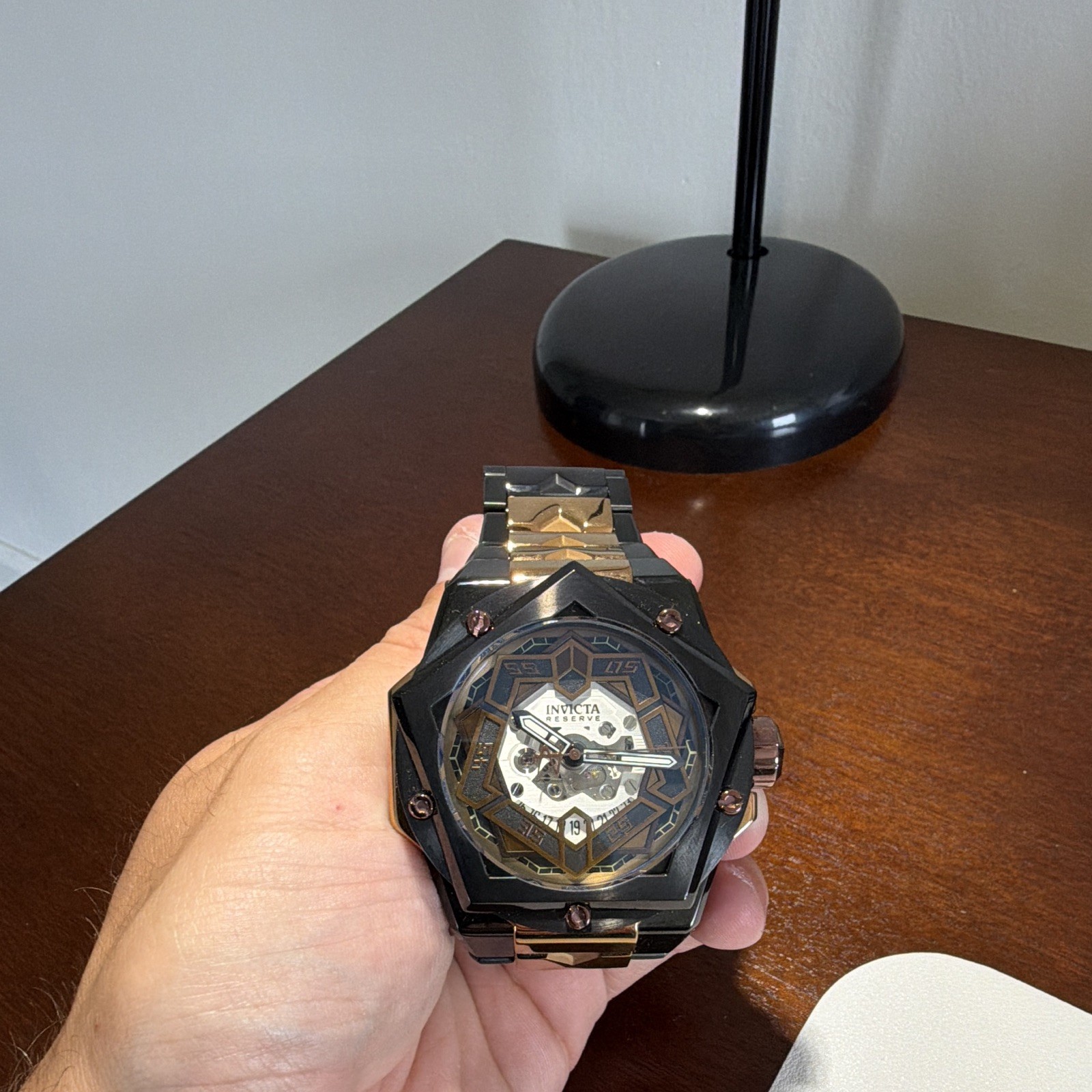 Invicta Reserve Men’s Automatic Skeleton Dial Octagon 52mm Black/Gold 200m