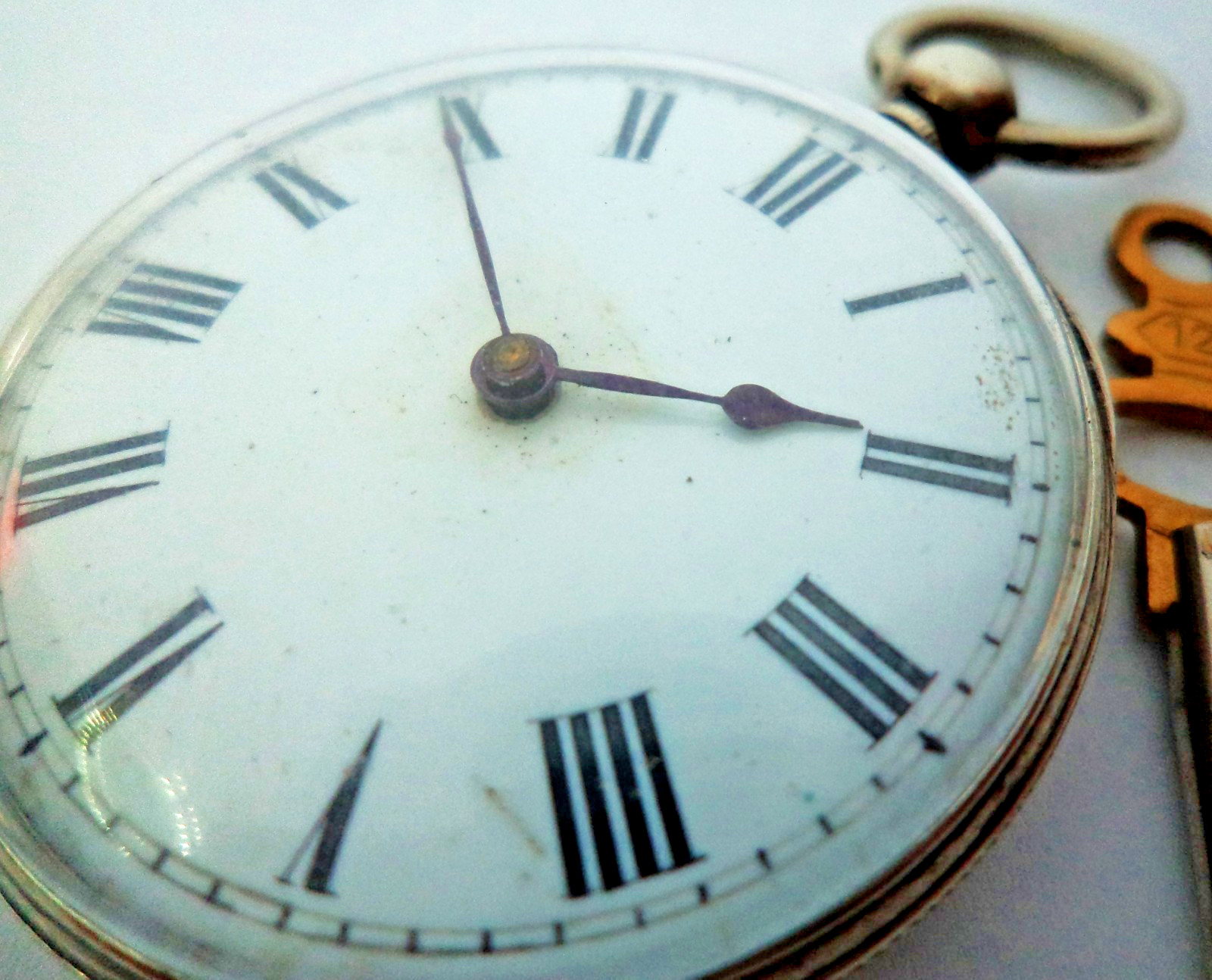 ANTIQUE SILVER CYLINDER POCKET WATCH WORKING, VICTORIAN 1870 HAND ENGRAVED CASE.