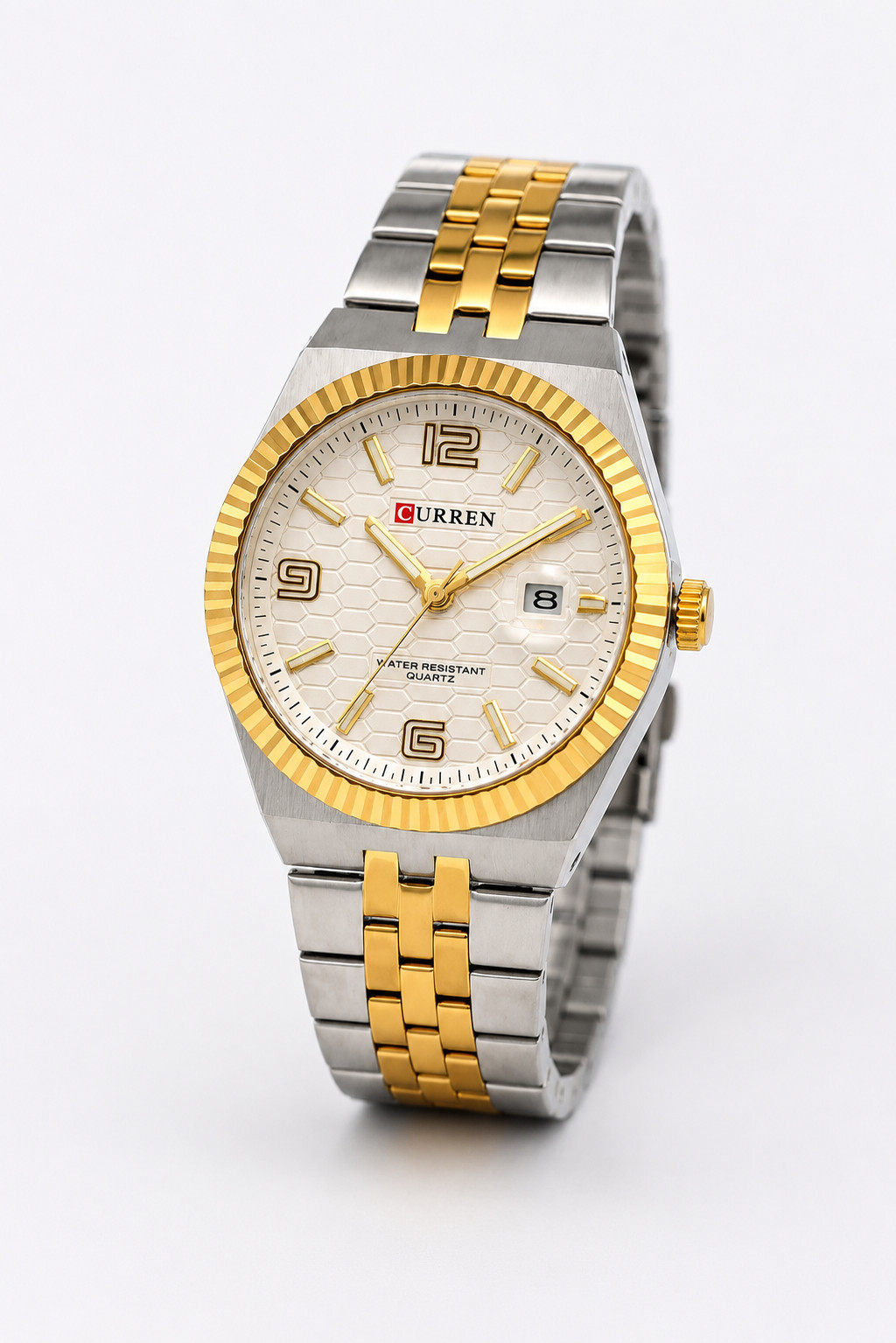 CURREN Stylish Men’s Quartz Watch Two Tone Stainless Steel Band Round Dial