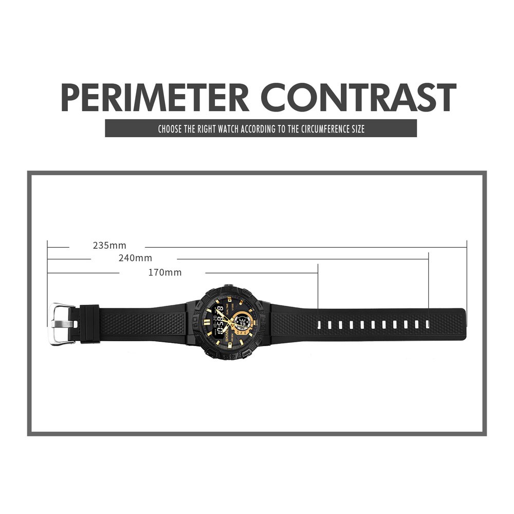 Men Digital Stopwatch Alarm Sport Watch Daily Water Resistant Rubber Wristwatch