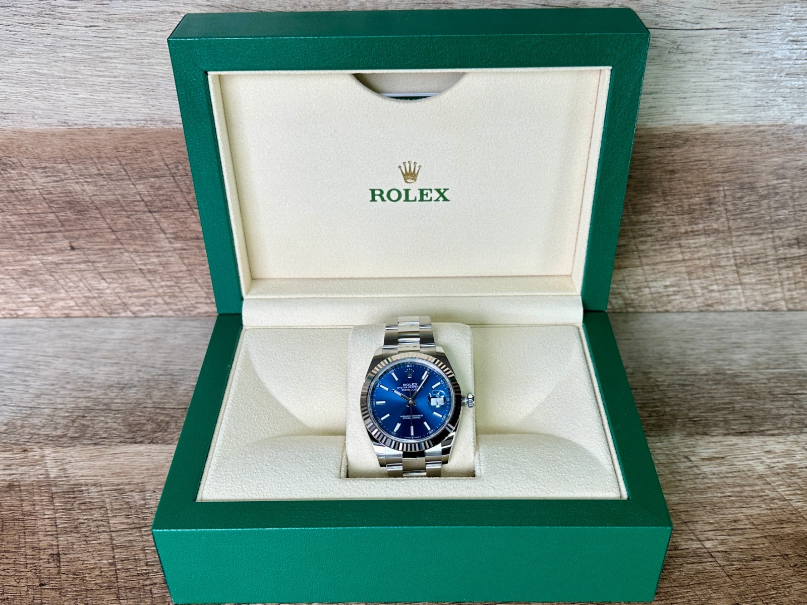 Rolex Datejust 41 Ref. 126334 Blue Dial with White Gold Fluted Bezel NEVER WORN!
