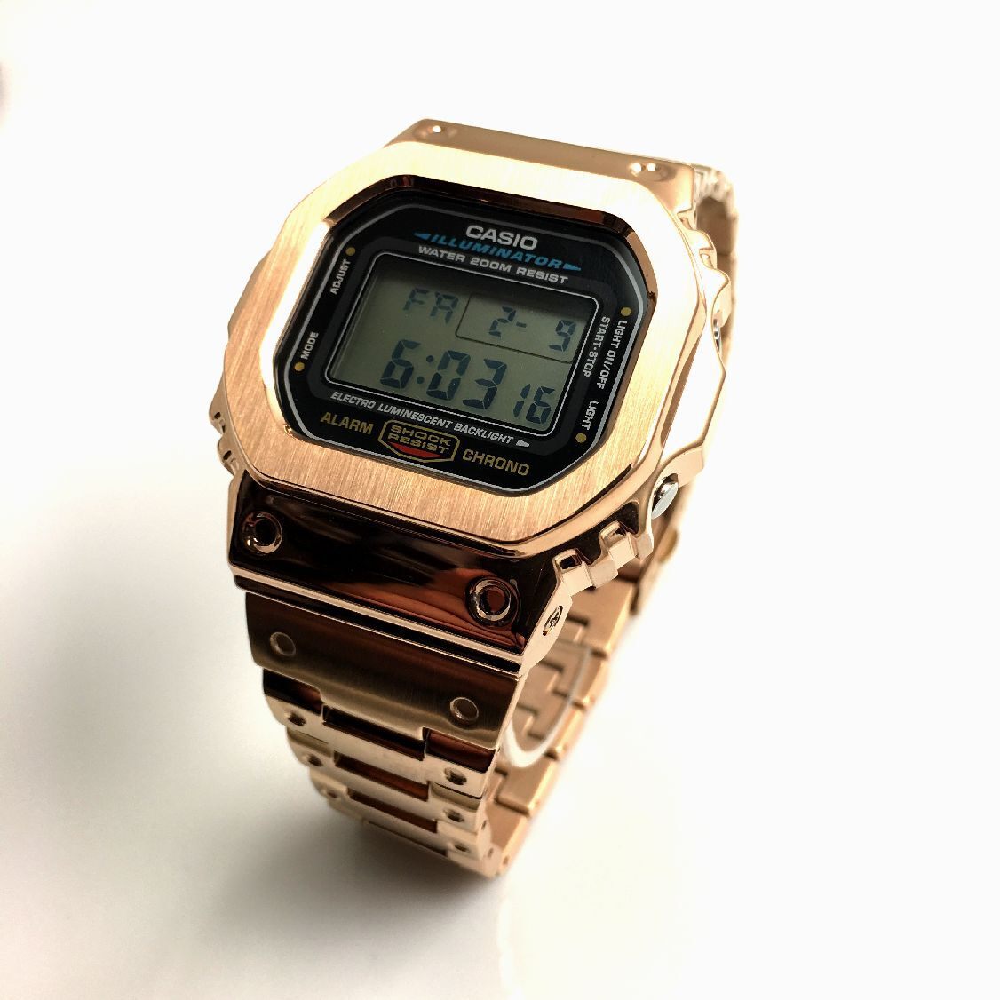 Casio Metal G-Shock DW5600 Mod Rose Gold Steel Bezel Bracelet 5600 Full Custom