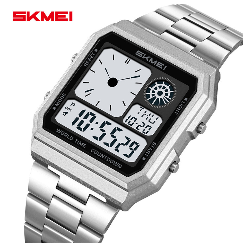 SKMEI Men Digital Watch LED Light Watch Fashion Square Steel Watches Male Gifts