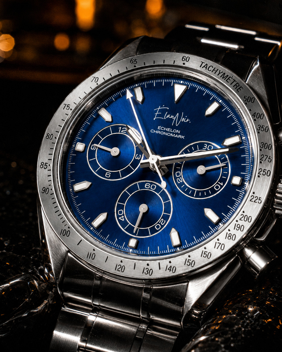Élan Noir Chronograph Watch VK63 Blue Dial Sapphire Crystal Steel 40mm