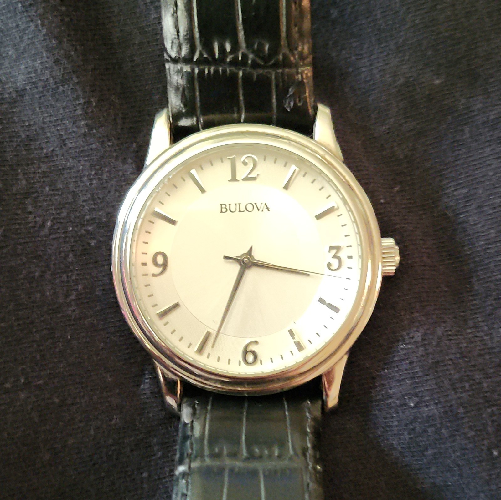 Bulova Silver Dial Black Alligator Leather Strap Silver SS WR