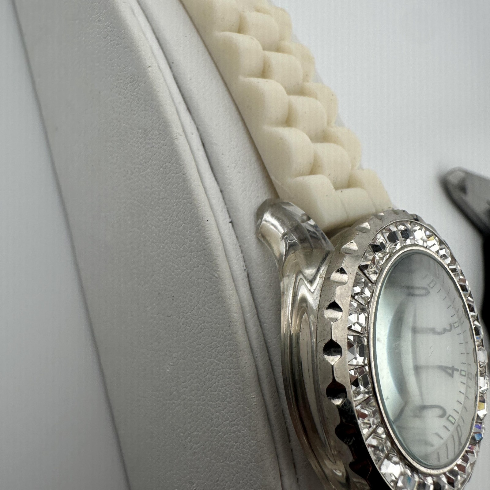 BORA Womens Watch 38mm White MOP Dial Crystal Bezel Silicone Band Quartz