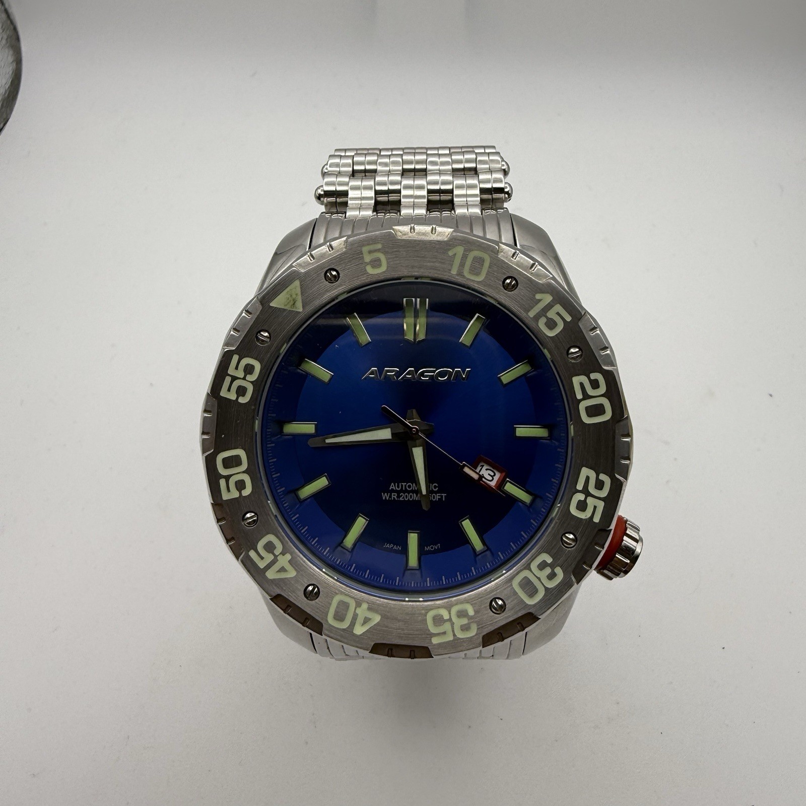 Aragon Sea Charger A081 Automatic Dive Watch Blue Dial NH35 200M 52mm Stainless