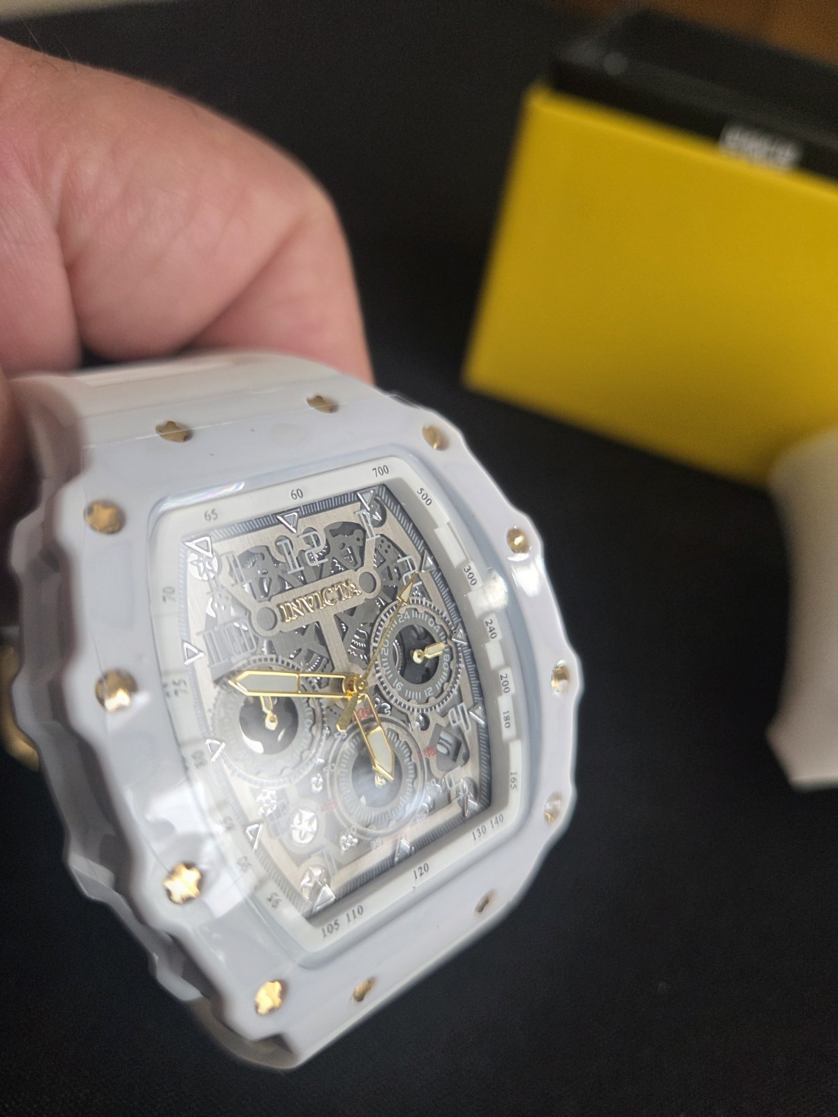 Invicta Tonneau Chronograph Quartz Watch White Silicone Gray Dial 50m