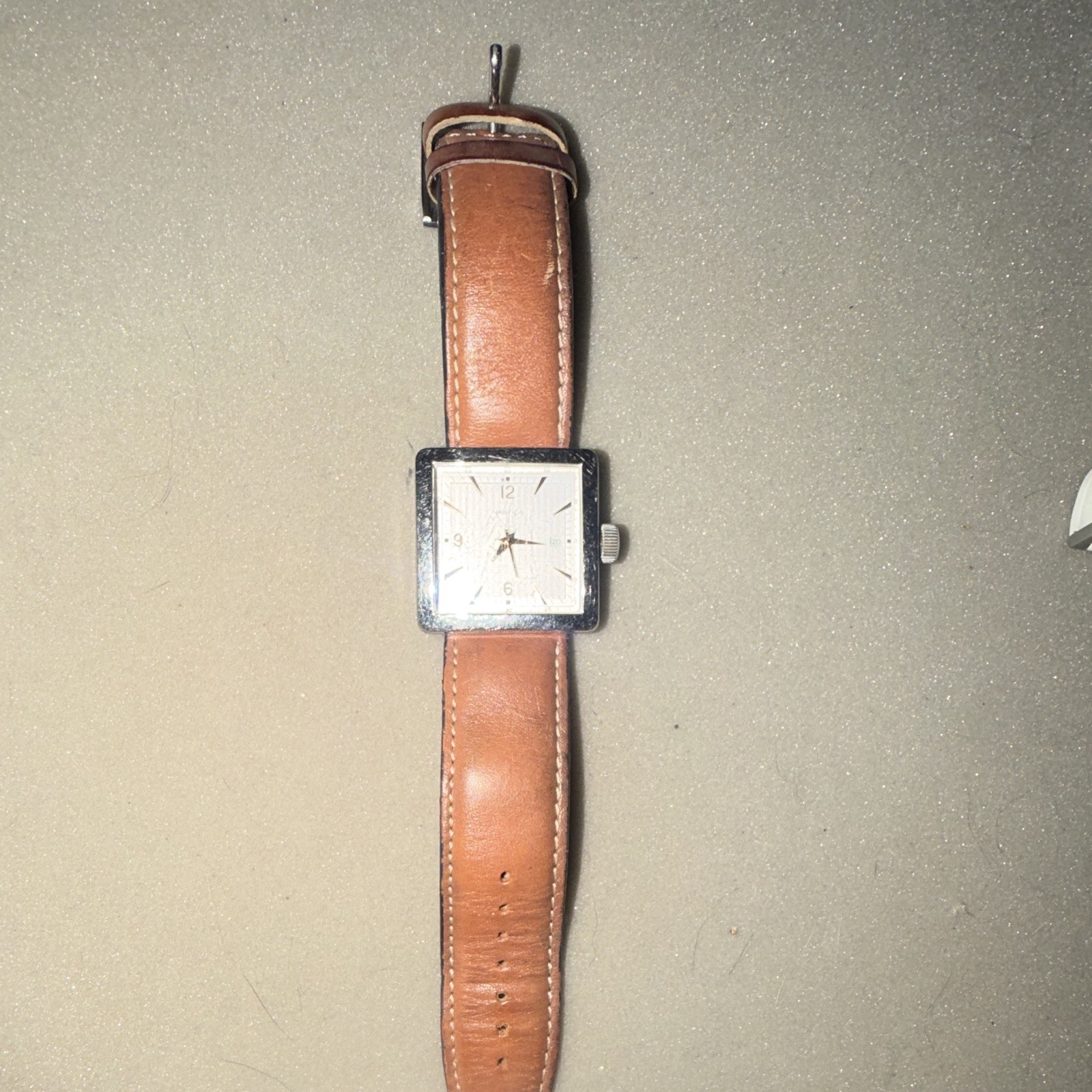 Nautica Men’s Square Analog Quartz Watch Date Brown Leather Strap White Dial