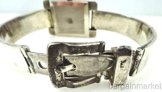 Rare Vintage Womens 925 Sterling Silver ITAL-CHIC Buckle Bracelet Band Watch