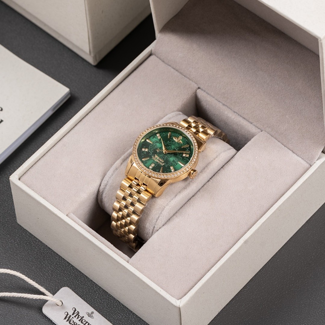 Vivienne Embossed Dark Green Dial Gold Bracelet Watch Women’s Quartz Watch