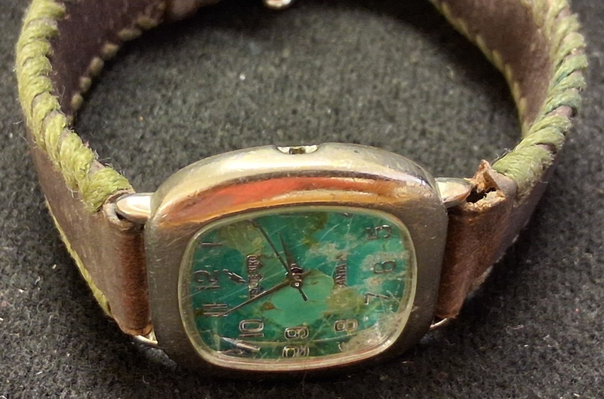 PEYOTE BIRD SANTA FE WRISTWATCH SOUTHWESTERN LOOK TURQUOISE DIAL WATCH BROKEN