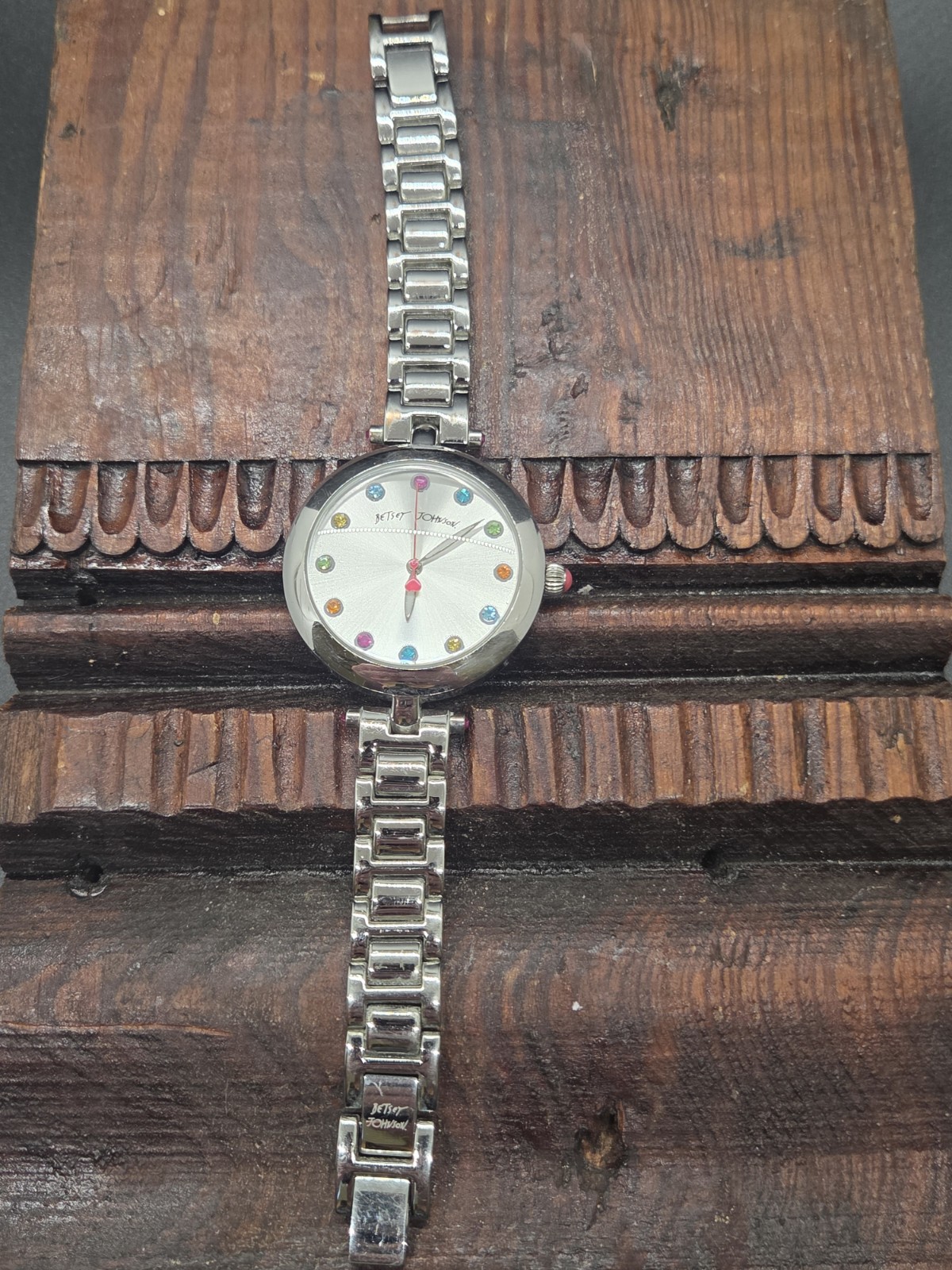 DESIGNER BETSEY JOHNSON BJ00285-01 Wristwatch WATCH Silver Tone Colorful Details