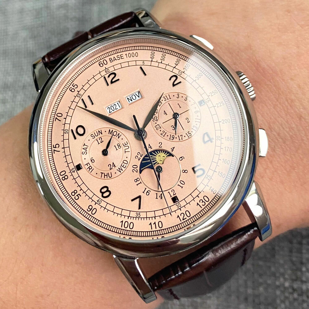 42mm corgeut sterile pink dial day multifunction Sea-gull automatic mens watch