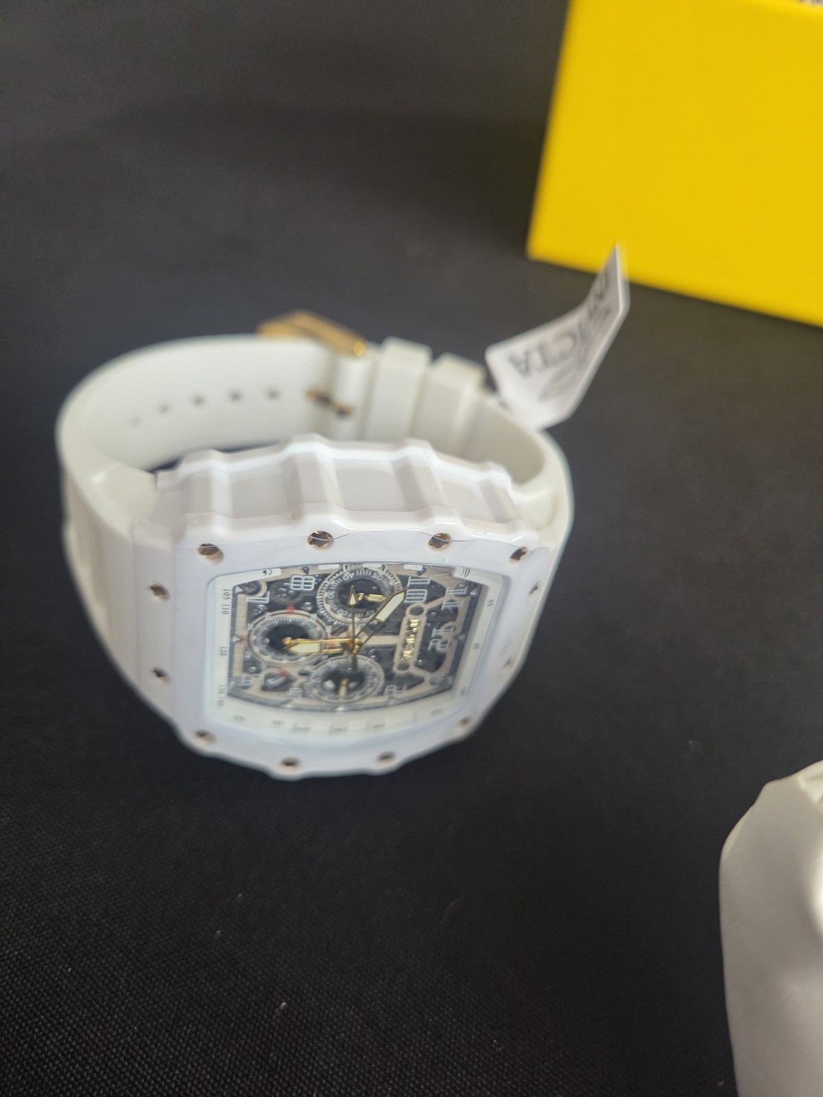 Invicta Tonneau Chronograph Quartz Watch White Silicone Gray Dial 50m