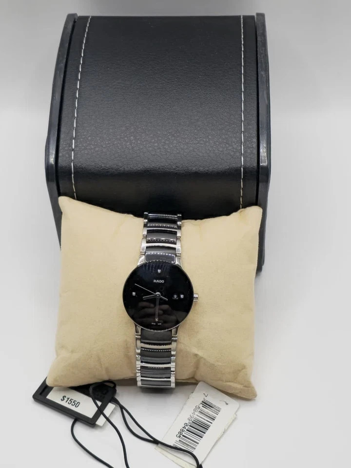 Rado Centrix Diamond Dial Swiss Quartz Ceramic Watch Sapphire Women Silver MOP